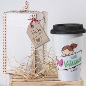 Mug personalizado con tapa de silicona ceramica conica con foto o frase